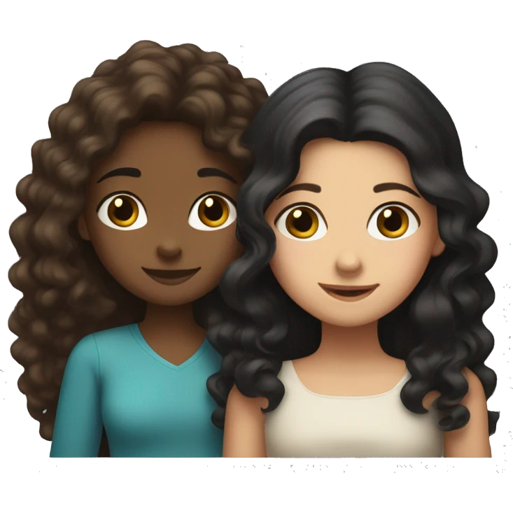 a brown skinned woman with long brown curly hair hugging a younger white skinned girl with mid length black hair emoji