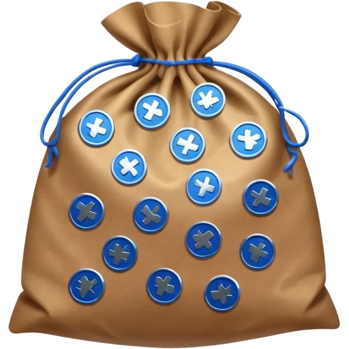 blue coins inside a brown bag  emoji