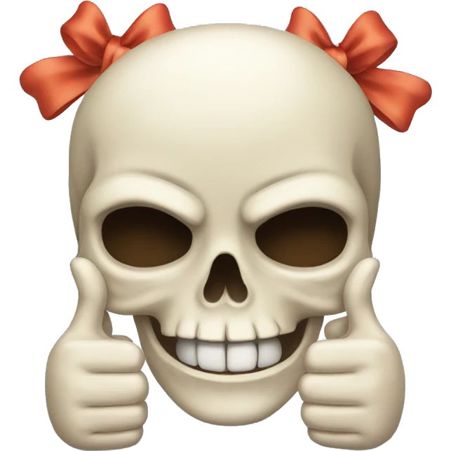 Skull with bow and thumbs up emoji