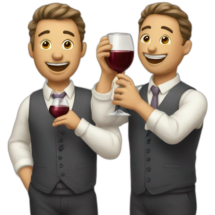 3 men drinking wine and joking emoji