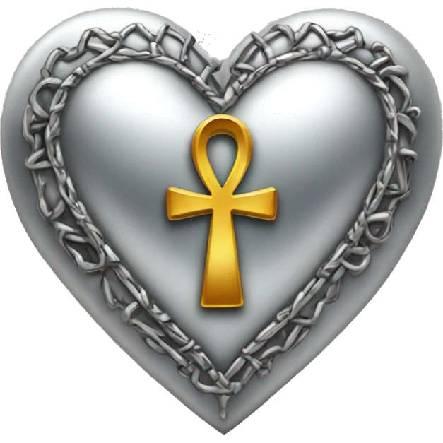 Silver heart shape with ankh in the center emoji