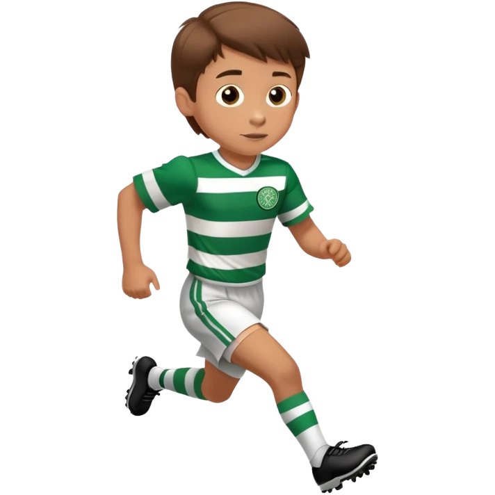 Celtic footballer running 6 years old brown hair white boy , stripes uniform  emoji