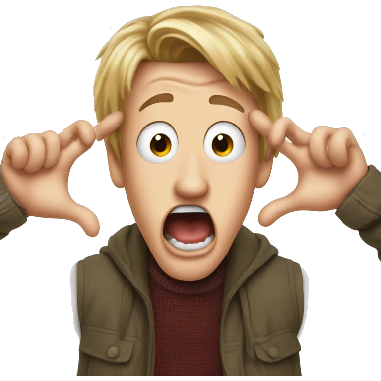 Kevin from Home Alone, putting both hands on his face and screaming of fear. emoji