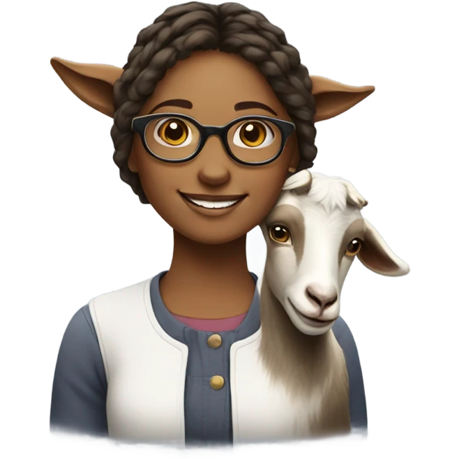 smiling girl with glasses and goat emoji