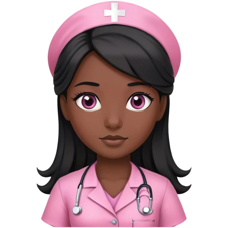 nurse dress pink with black long hair and dark eye color emoji