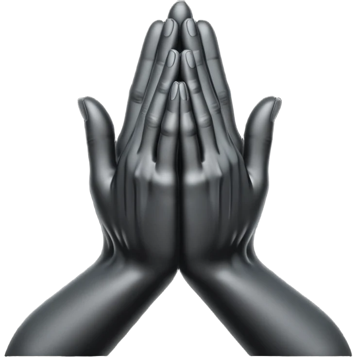 Minimal emoji, abstract praying hands simplified into solid black metal forms, subtle sacred reference, fashion avant-garde minimalism, no details, no glow, no neon, flat emoji style, centered, transparent background emoji