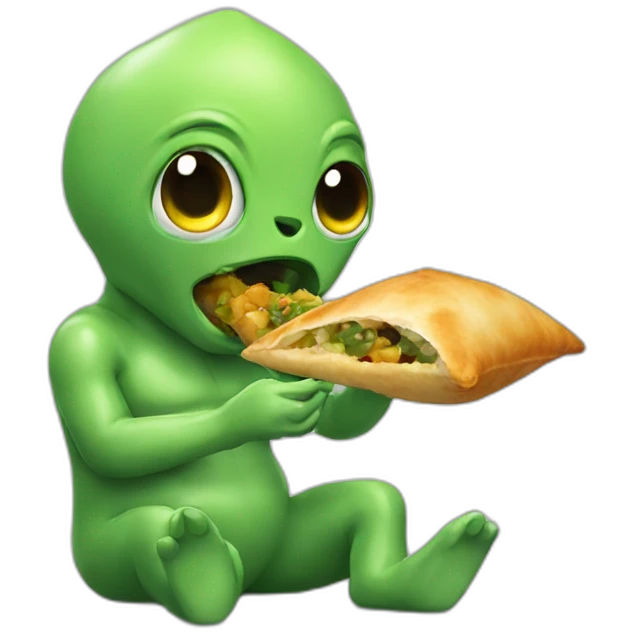 Alien eating samosa emoji