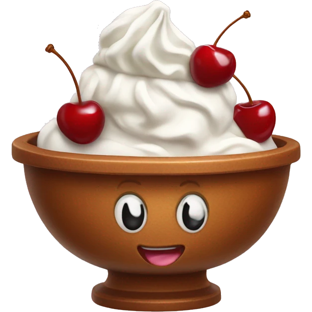 ice cream in a bowl with whipped cream and cherries  emoji