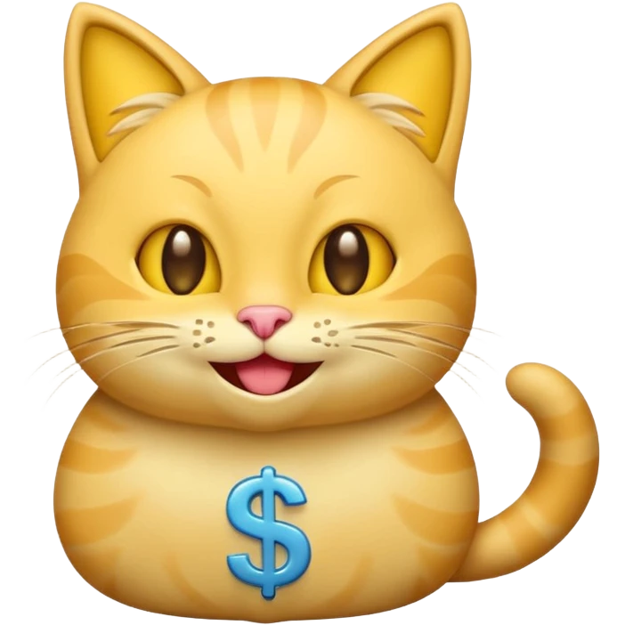 cartoon cat with dollar signs in its eyes, playful emoji style, similar to cash eyes emoji emoji
