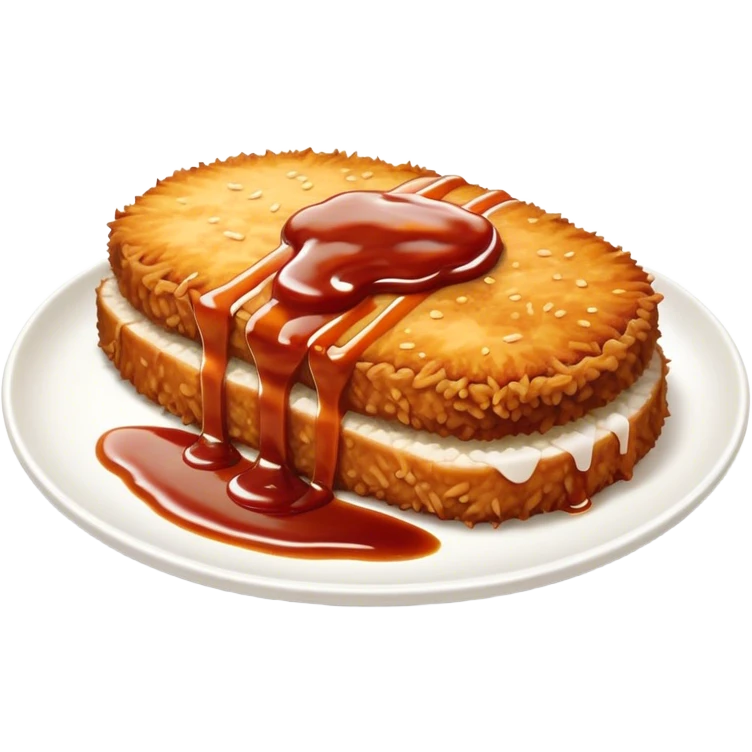 Tonkatsu Cinematic Realistic Tonkatsu Dish Emoji, depicted as a golden, crispy pork cutlet drizzled with tangy BBQ sauce, rendered with detailed textures and dynamic, appetizing lighting. emoji
