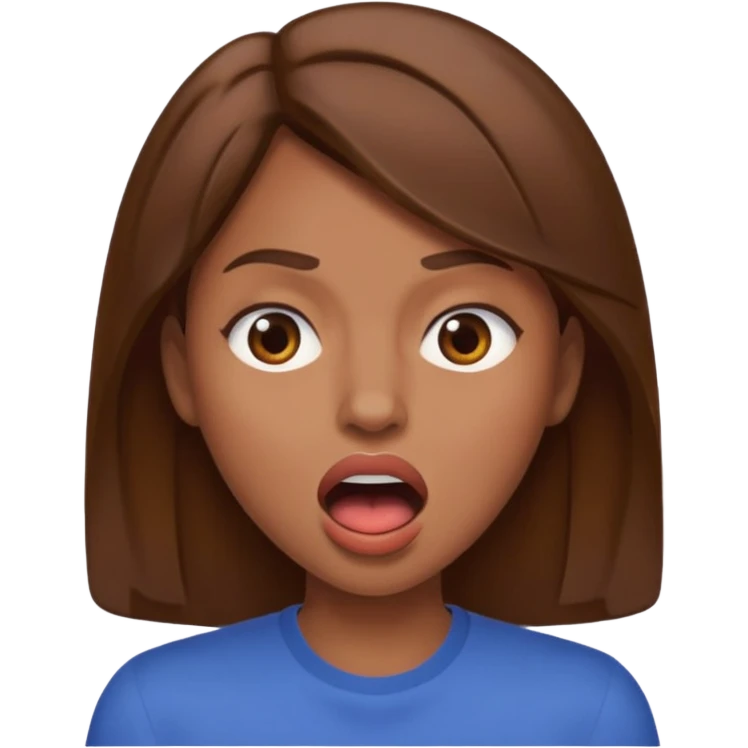 Woman brown hair. Mouth open. Not smiling emoji