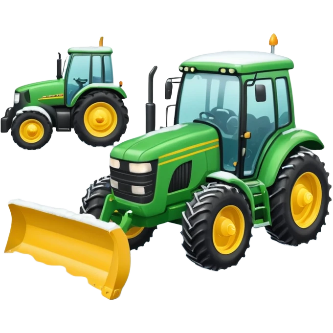 Green tractor with yellow blade pushing snow emoji