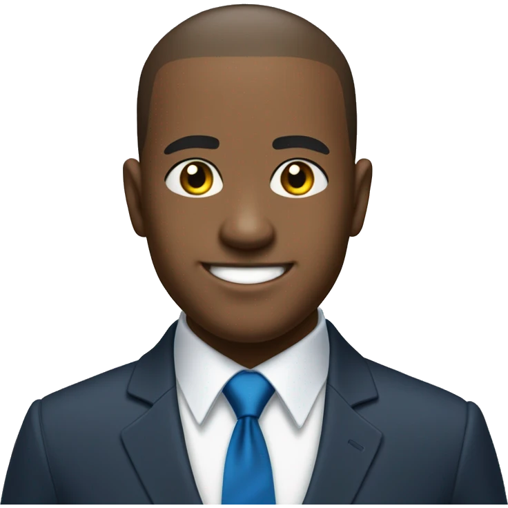 buzzcut hair, elegant, light black man, with a blue suit and tie. He's smiling with his eyes and showing hope. His shirt is white. His also brazilian and a politician  emoji
