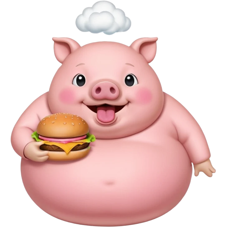 fat obese pig eating burger with fart cloud surrounding around it emoji