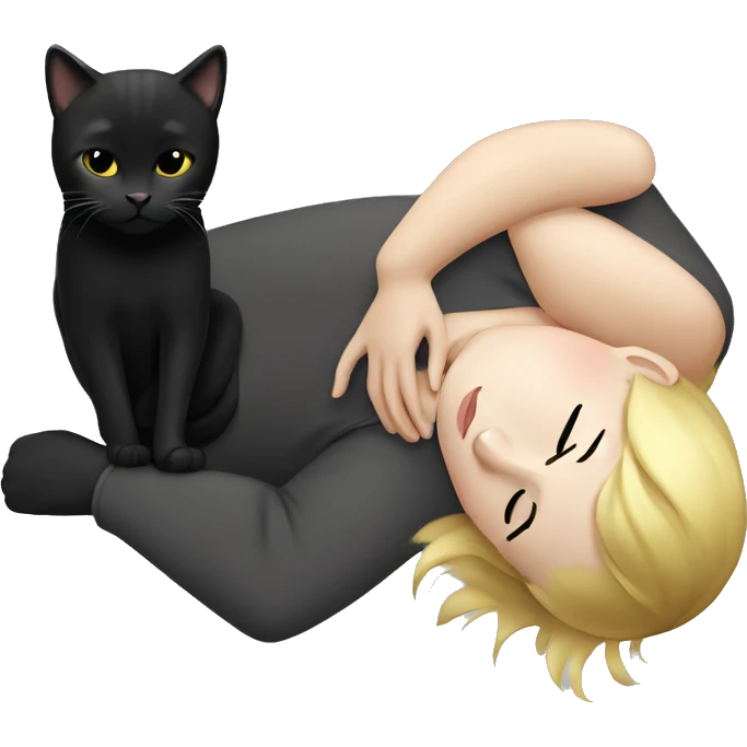 Blonde girl sleeping with a black cat and a grey cat  emoji
