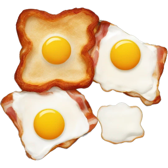 “Two fried eggs, crispy bacon, and buttered toast on a plate.” emoji