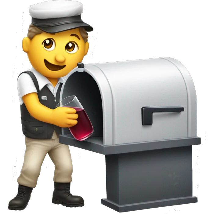 Funny Drunken postman leaning against mailbox with wine decanter emoji