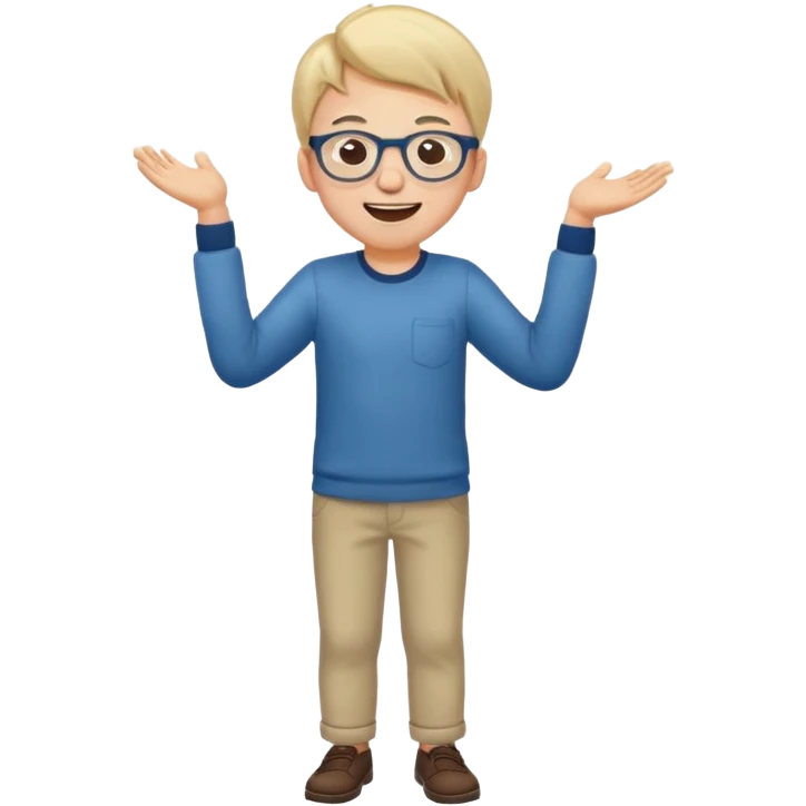 Very excited boy, full body, eyes closed, wearing glasses emoji