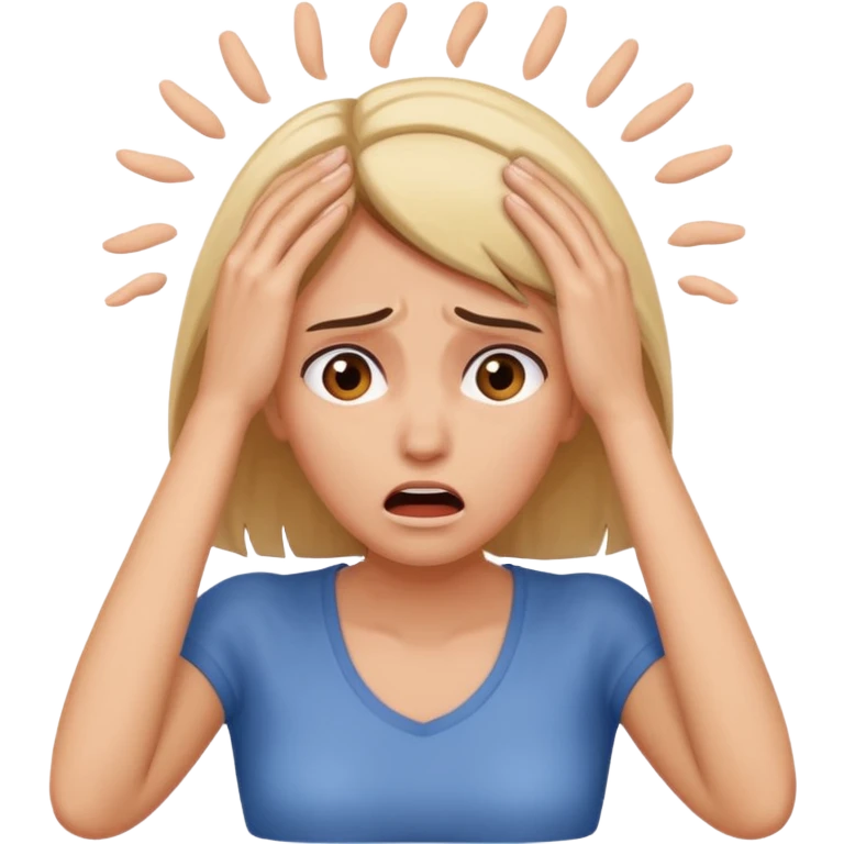 scared woman with her hands on her head, more details emoji