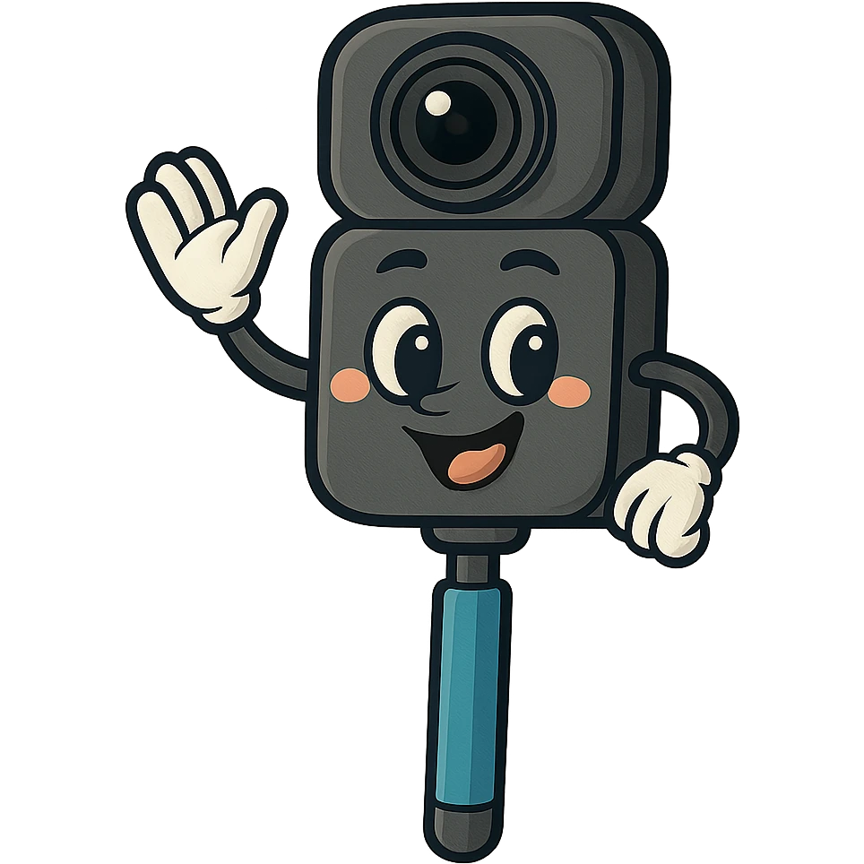 Remove the background, keep the friendly face cartoon Insta360 camera on a stick character with transparent background, maintaining a friendly and cartoonish style. emoji