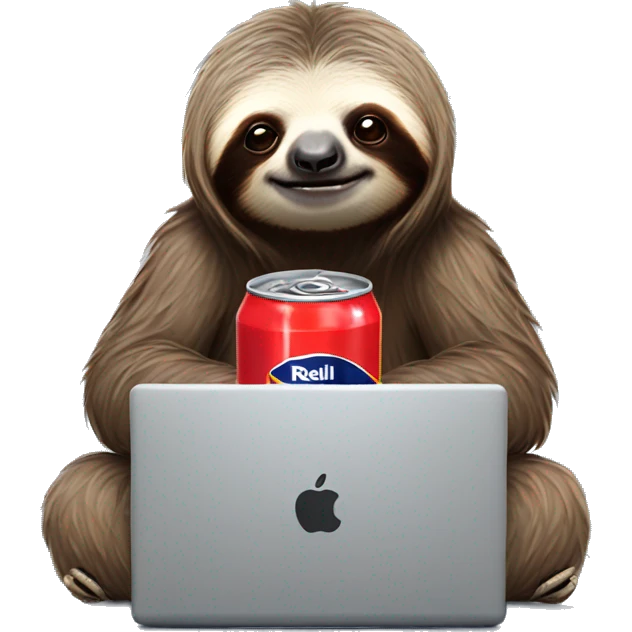 sloth with RedBull can and laptop emoji