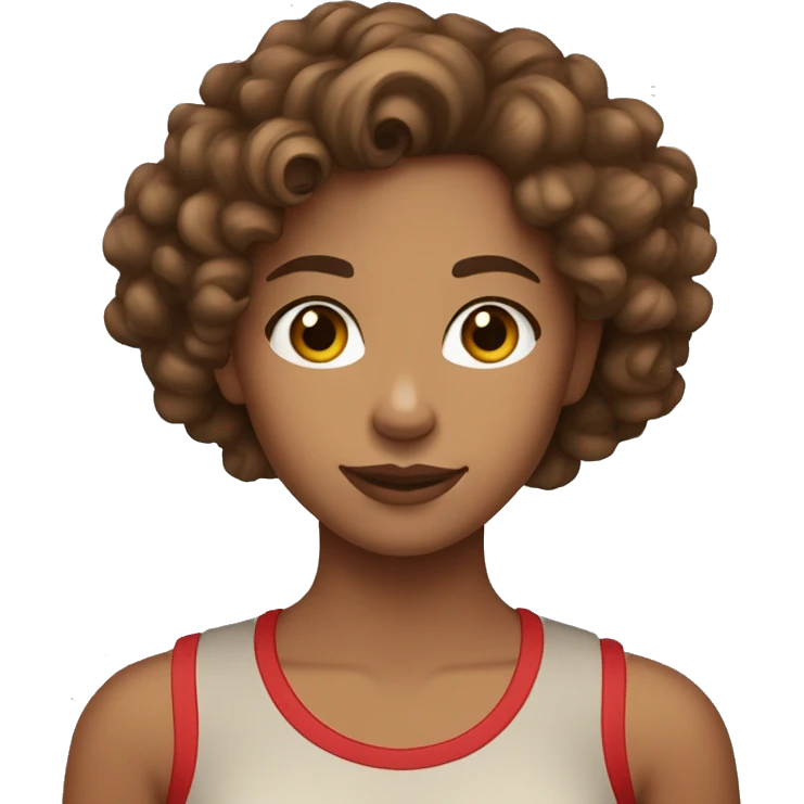 Tan girl with curly brown hair, brown eyes, hoop earrings, and a red tank top emoji