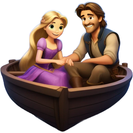 Rapunzel and Flynn on the boat with the lanterns emoji