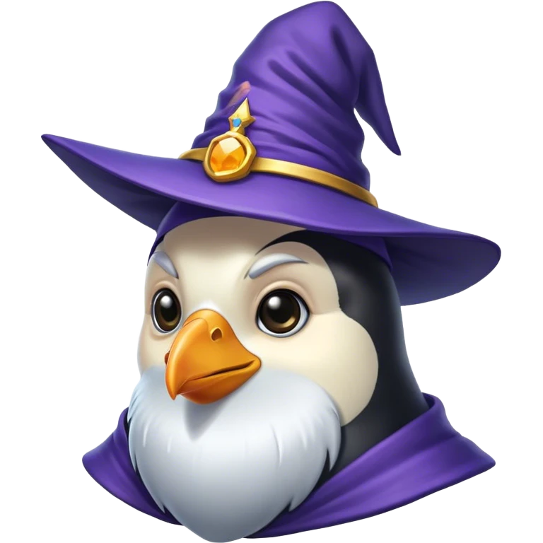 A penguin wizard with a white beard emoji