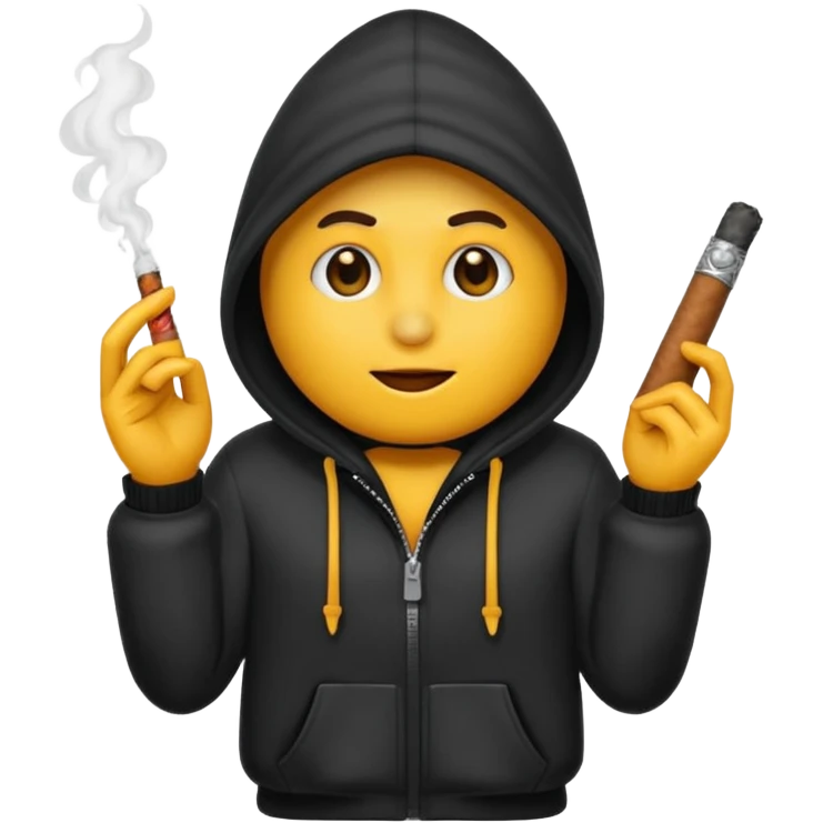 Tu peux créer un emoji d'un cagoule noir qui fumé un cigare qui me le doigt comme ça 🫵🏾 emoji