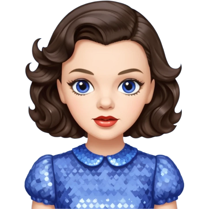 Judy Garland with long dark brown hair, periwinkle sequin dress emoji