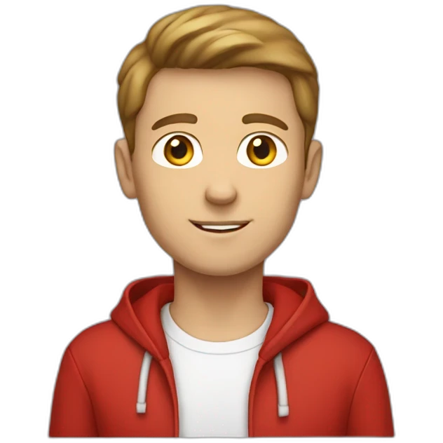White male boy brown hair ref cap red hoodie emoji