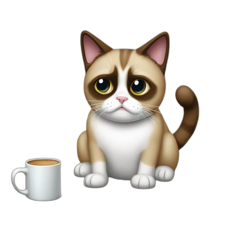 grumpy cat drops a coffee mug on the floor emoji