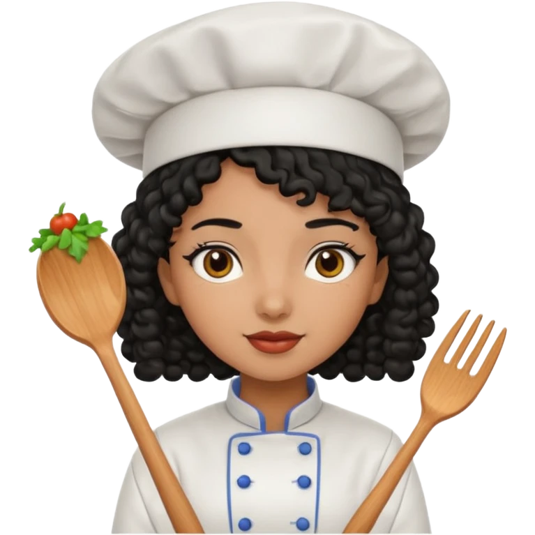 Una chica chef de cabello negro con rulos emoji