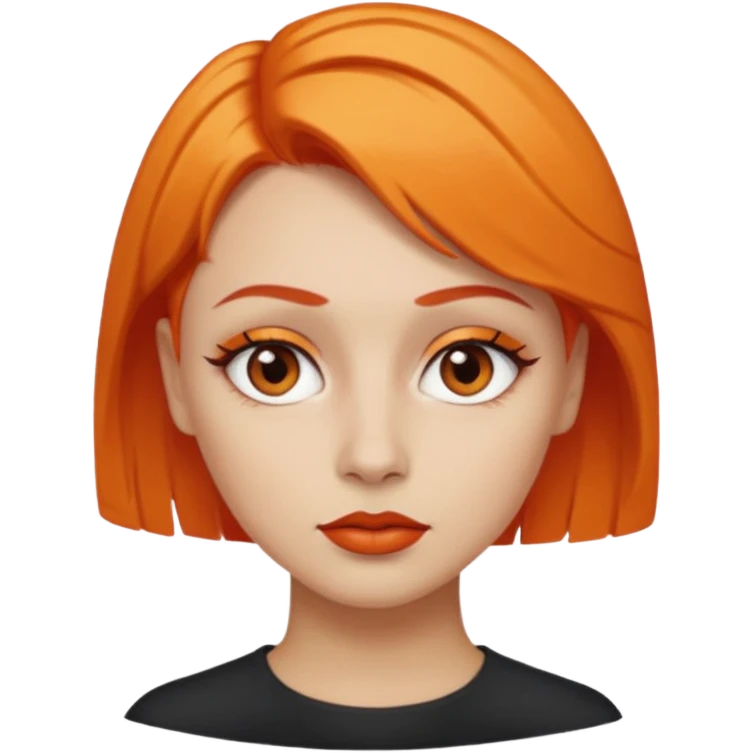 A person emoji with light skin, short orange hair swept to one side, matching orange eyebrows, brown eyes, an oval-shaped face, a small nose, and dark lipstick. emoji
