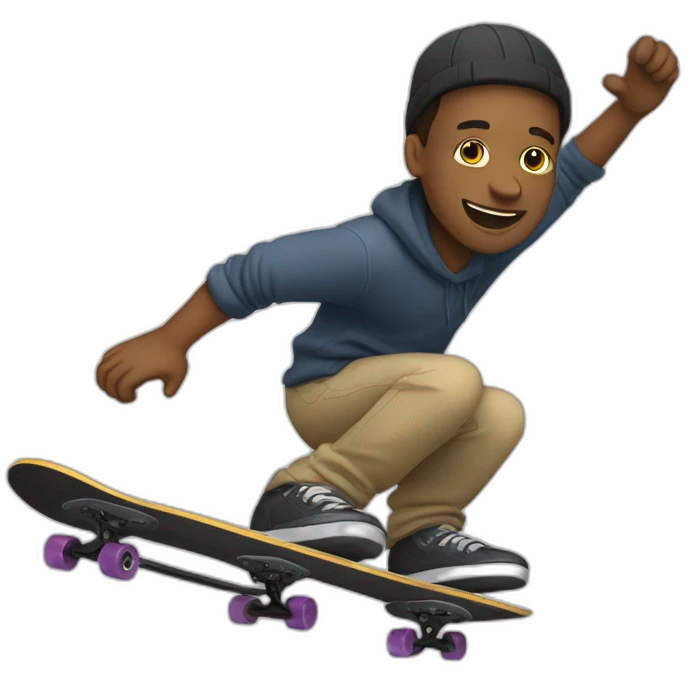 A white man skateboarding and doing a kikflip emoji