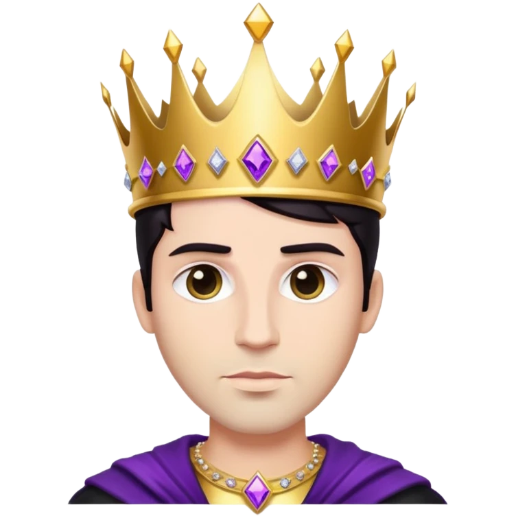 White King, dark hair, golden crown, black clothes, purple diamonds  emoji