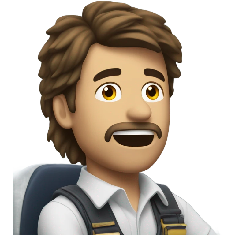 Brown haired mullet man flying plane that’s crashing emoji
