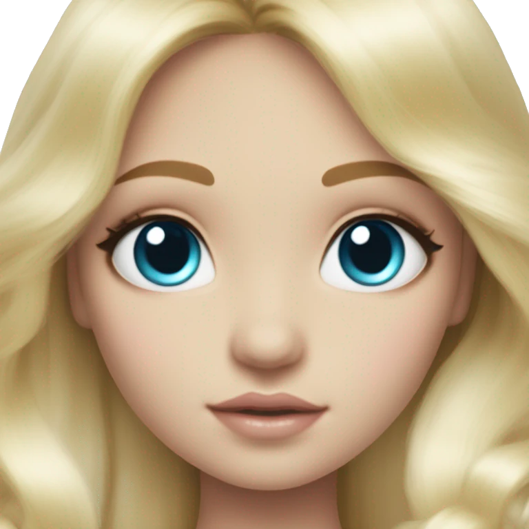 ocean blue doll eyes, blonde glowing silky long hair, girl, feminine, fragile, pink, angelic, in love emoji