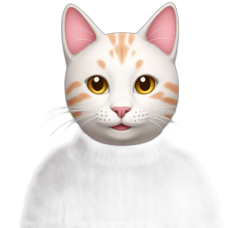 Smiling Pink cat wearing white knitted sweater emoji