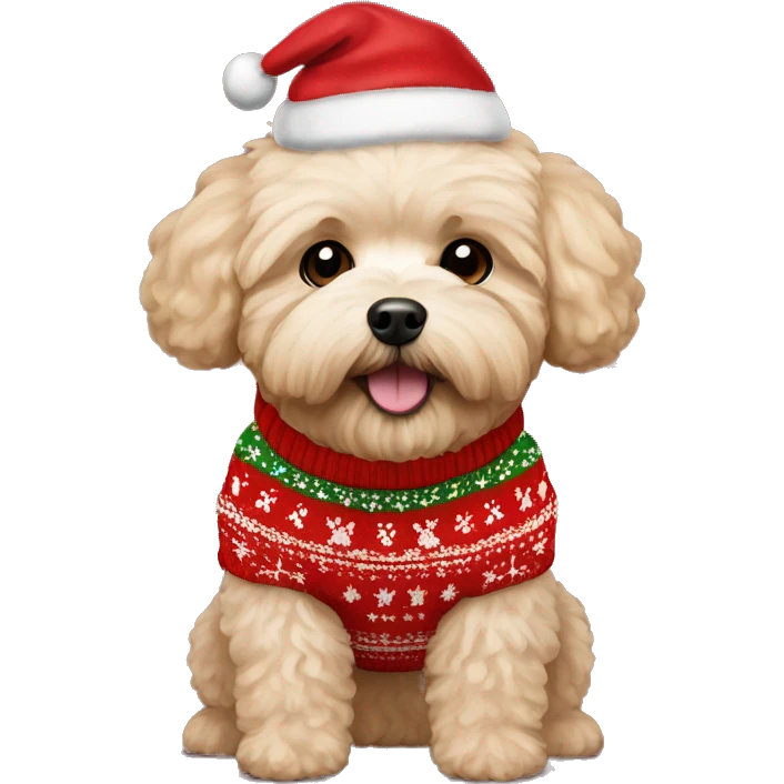Maltipoo wearing Christmas sweater  emoji