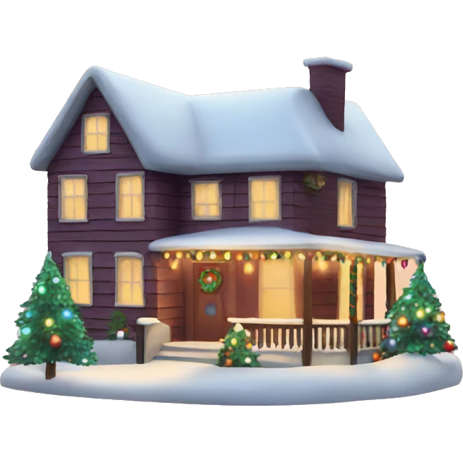 christmas house with lights on and garland emoji