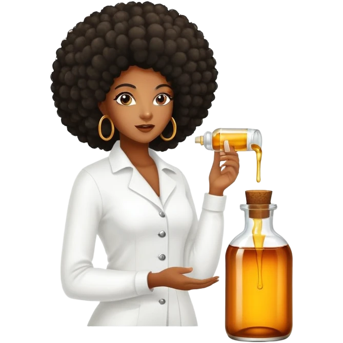 Hair growth oil serum bottle. Label has a black woman with long afro hair. emoji