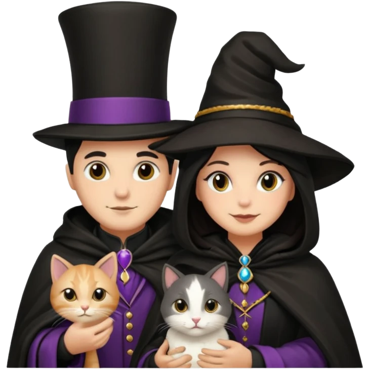 magician couple and their pet cat emoji
