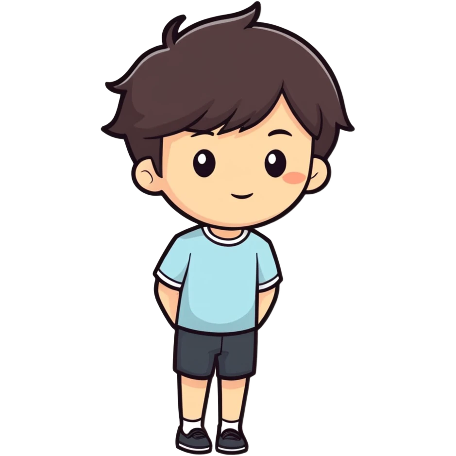 full-body person of Asian descent, short dark brown hair, slender build, cartoonish sticker style emoji