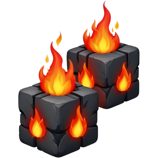 3 cubes of burning charcoal emoji
