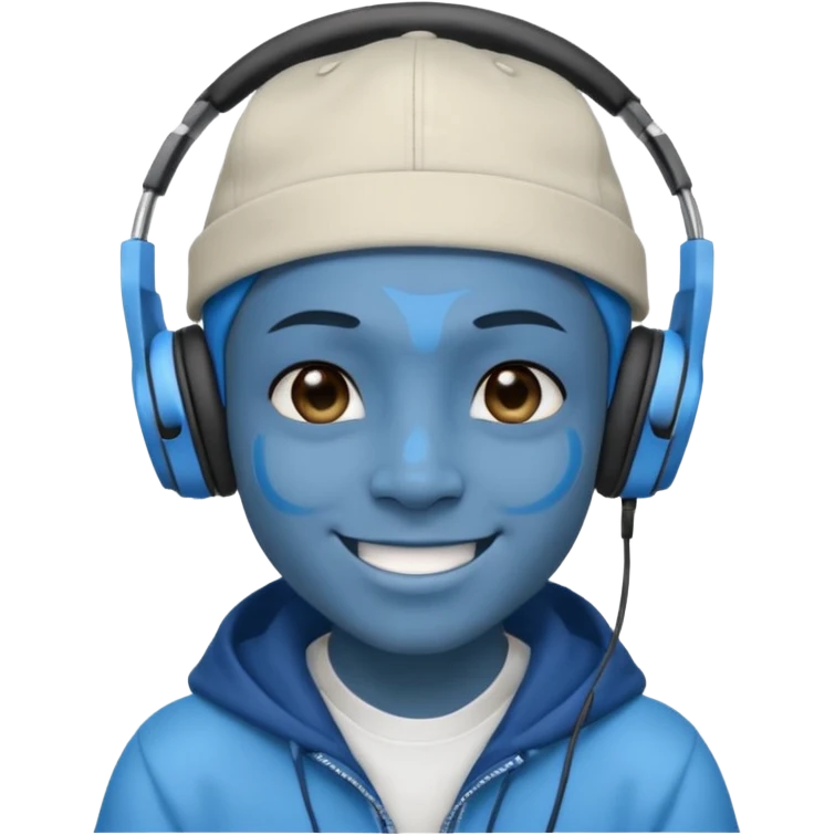 Avatar rapper with headphones blue character  emoji