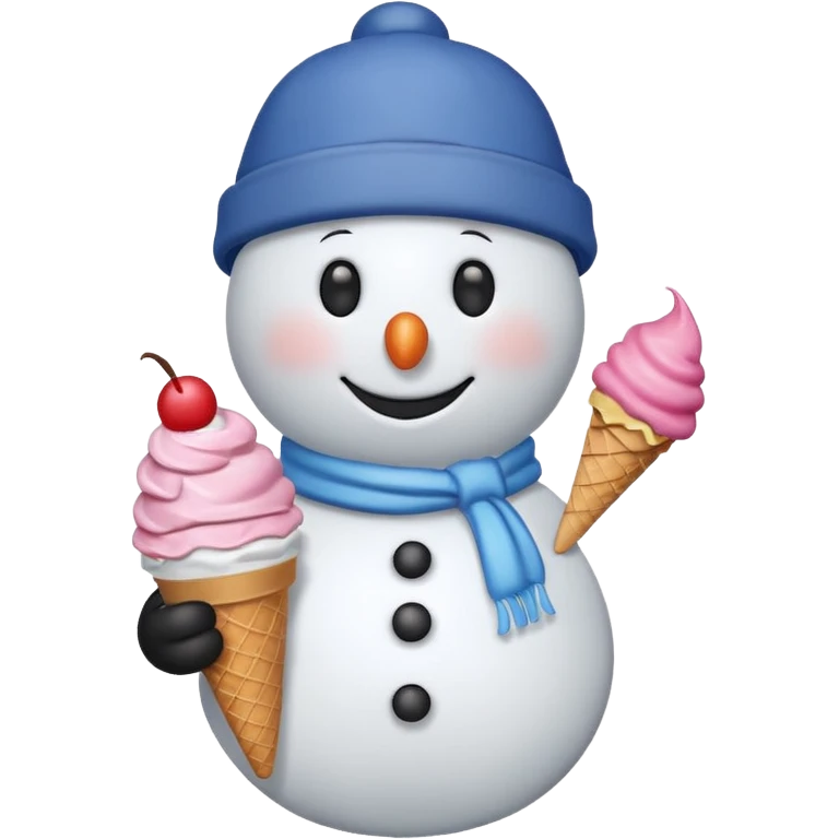 snowman wearing cap with ice cream  emoji