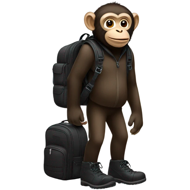 Monkey wearing black winter boots and a black backpack emoji