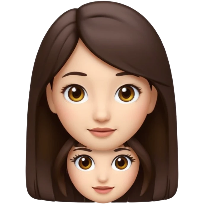 3D emoji sticker of a cute girl, Apple Memoji style, dark brown hair, brown eyes, long eyelash extensions, soft facial features, clean white background, smooth lighting, high quality, cute and friendly expression emoji