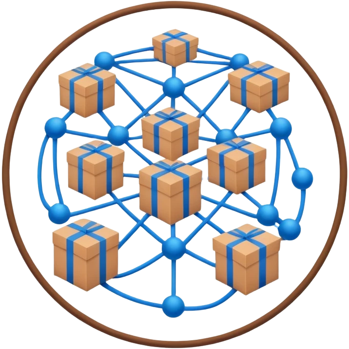 network in a circle form with blue lines and brown packages at intersections emoji